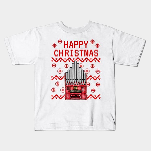 Church Organ Ugly Christmas Organist Church Musician Kids T-Shirt by doodlerob